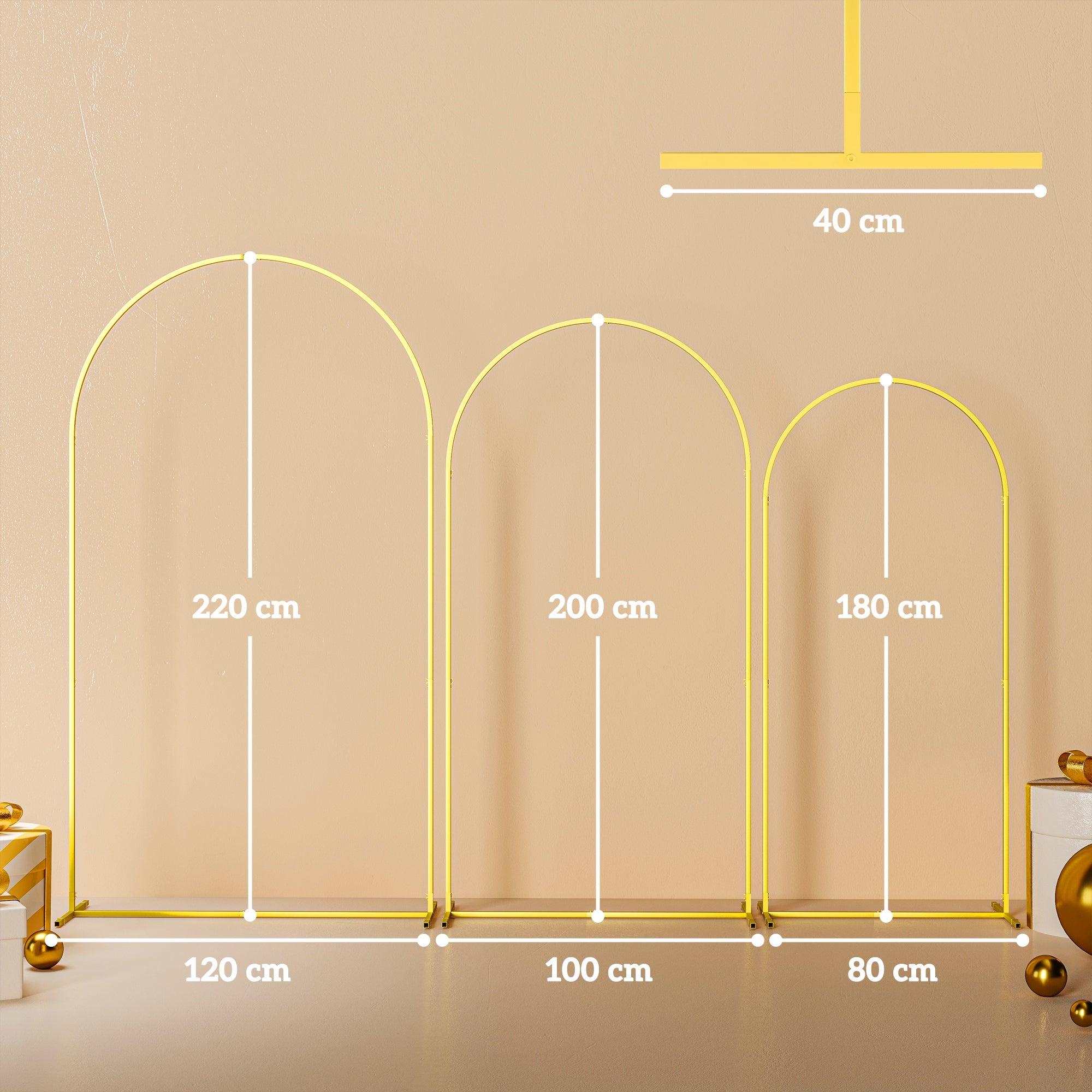 Set of 3 Golden Metal Wedding Arch Supports, 2.2m, 2m, 1.8m, Garden Arch, Wedding, Birthday Party, Baby Shower, Floral Balloon Arch
