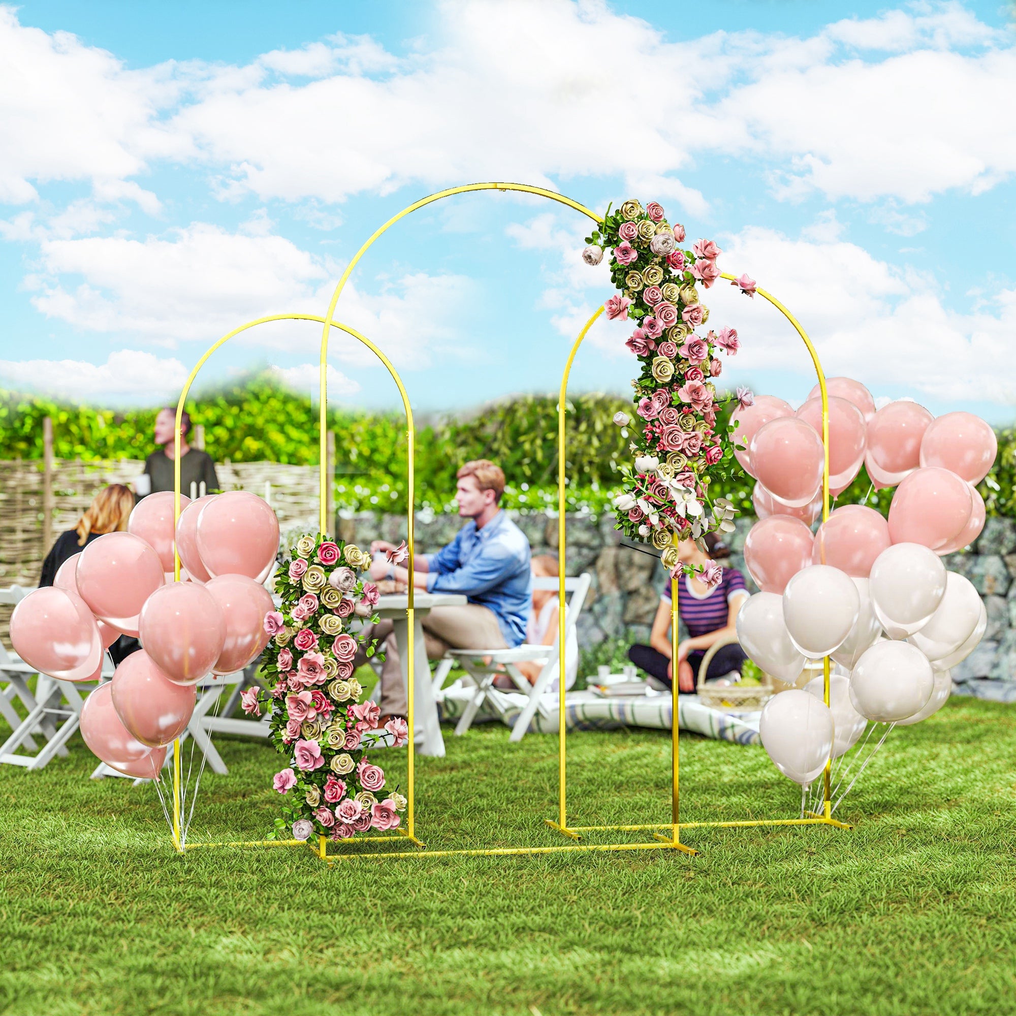 Set of 3 Golden Metal Wedding Arch Supports, 2.2m, 2m, 1.8m, Garden Arch, Wedding, Birthday Party, Baby Shower, Floral Balloon Arch
