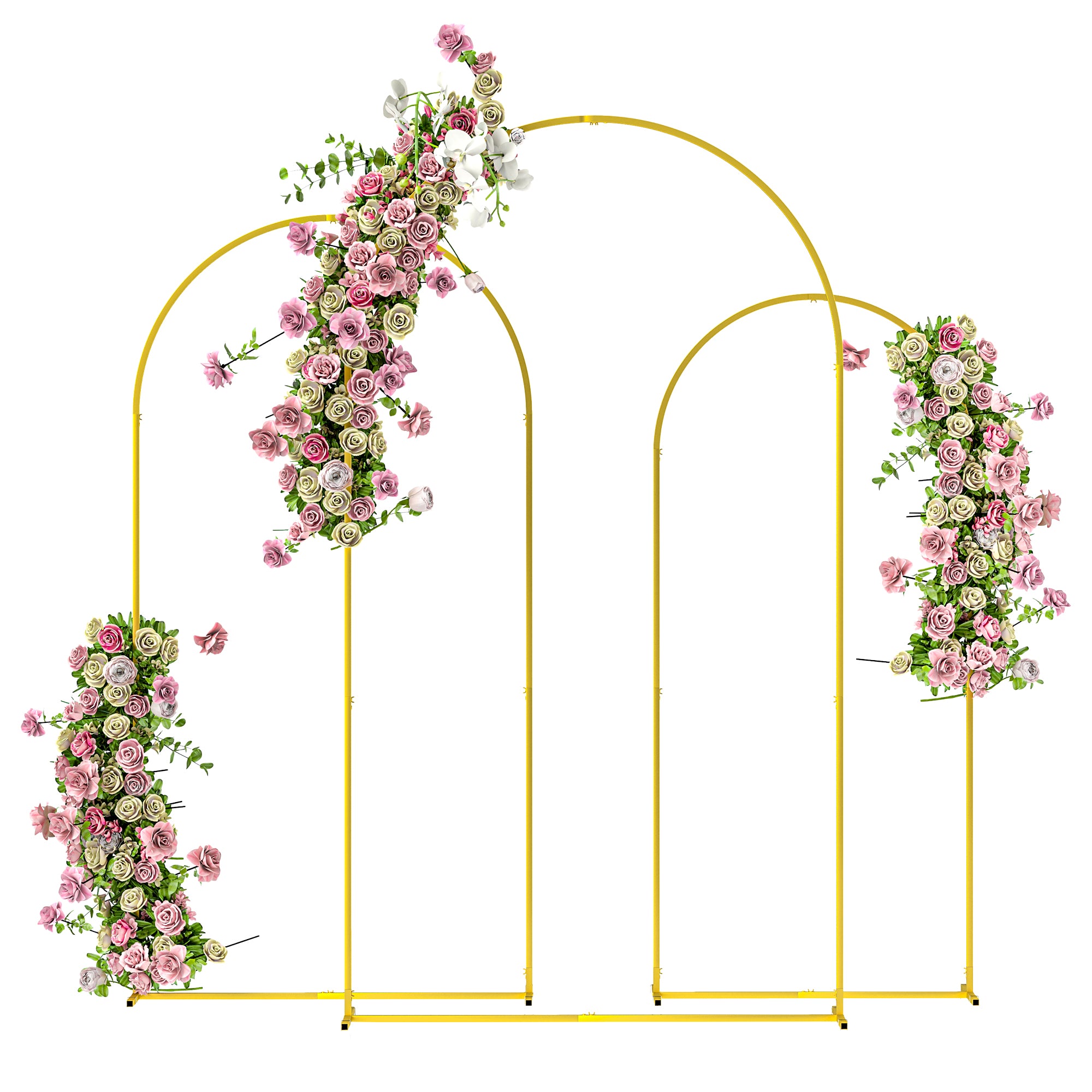Set of 3 Golden Metal Wedding Arch Supports, 2.2m, 2m, 1.8m, Garden Arch, Wedding, Birthday Party, Baby Shower, Floral Balloon Arch