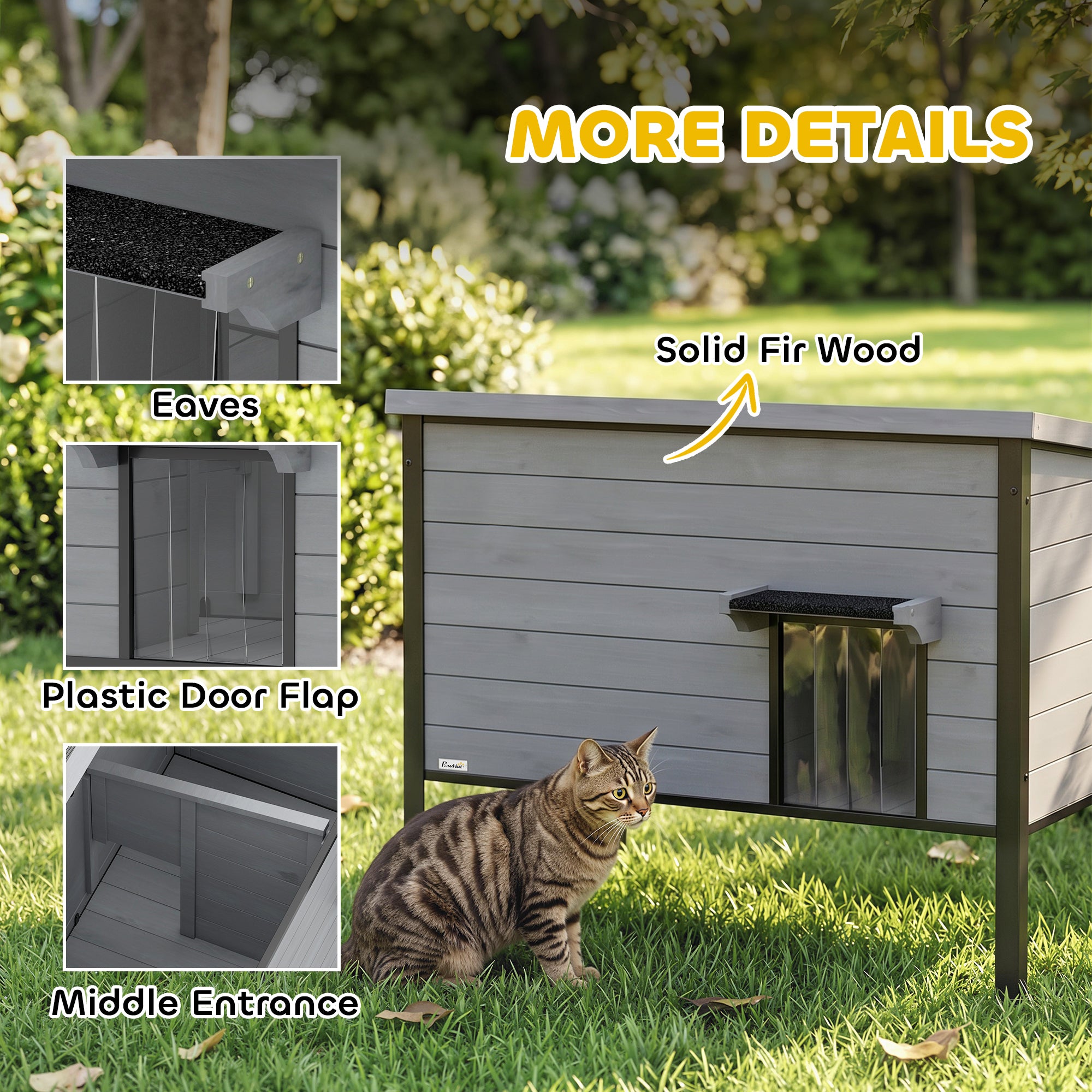 Weatherproof Wooden Cat House with Hinged Roof & Removable Floor, 33.5 x 21.7 x 27.6 in – Indoor/Outdoor Cat Den for 1–2 Cats (up to 26.5 lb each), Light Gray