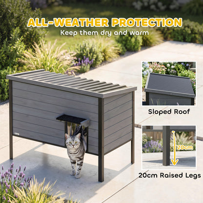 Weatherproof Wooden Cat House with Hinged Roof & Removable Floor, 33.5 x 21.7 x 27.6 in – Indoor/Outdoor Cat Den for 1–2 Cats (up to 26.5 lb each), Light Gray