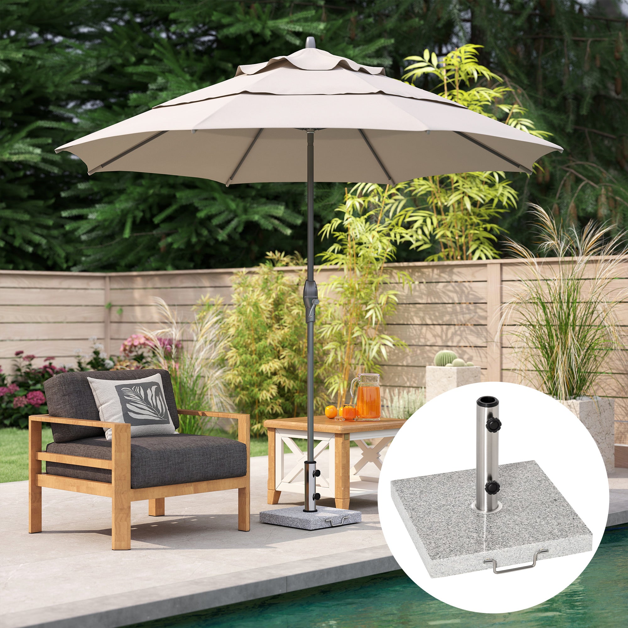 Stainless Steel Umbrella Stand with Handles, Half-Round Umbrella Holder, Umbrella Weight for Umbrella Ø3.8-Ø4.8 cm, for Balcony, Terrace, Garden, Gray