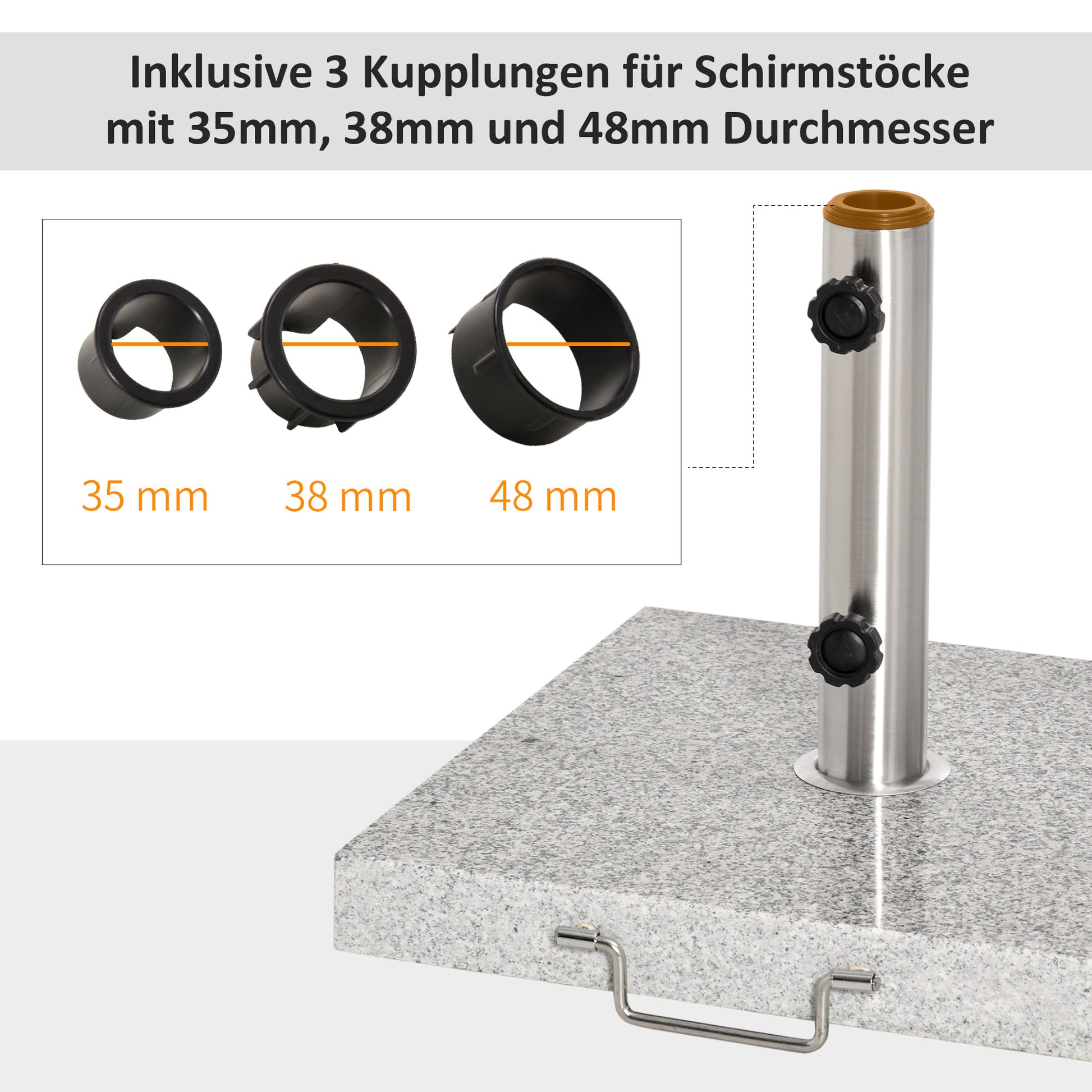 Stainless Steel Umbrella Stand with Handles, Half-Round Umbrella Holder, Umbrella Weight for Umbrella Ø3.8-Ø4.8 cm, for Balcony, Terrace, Garden, Gray