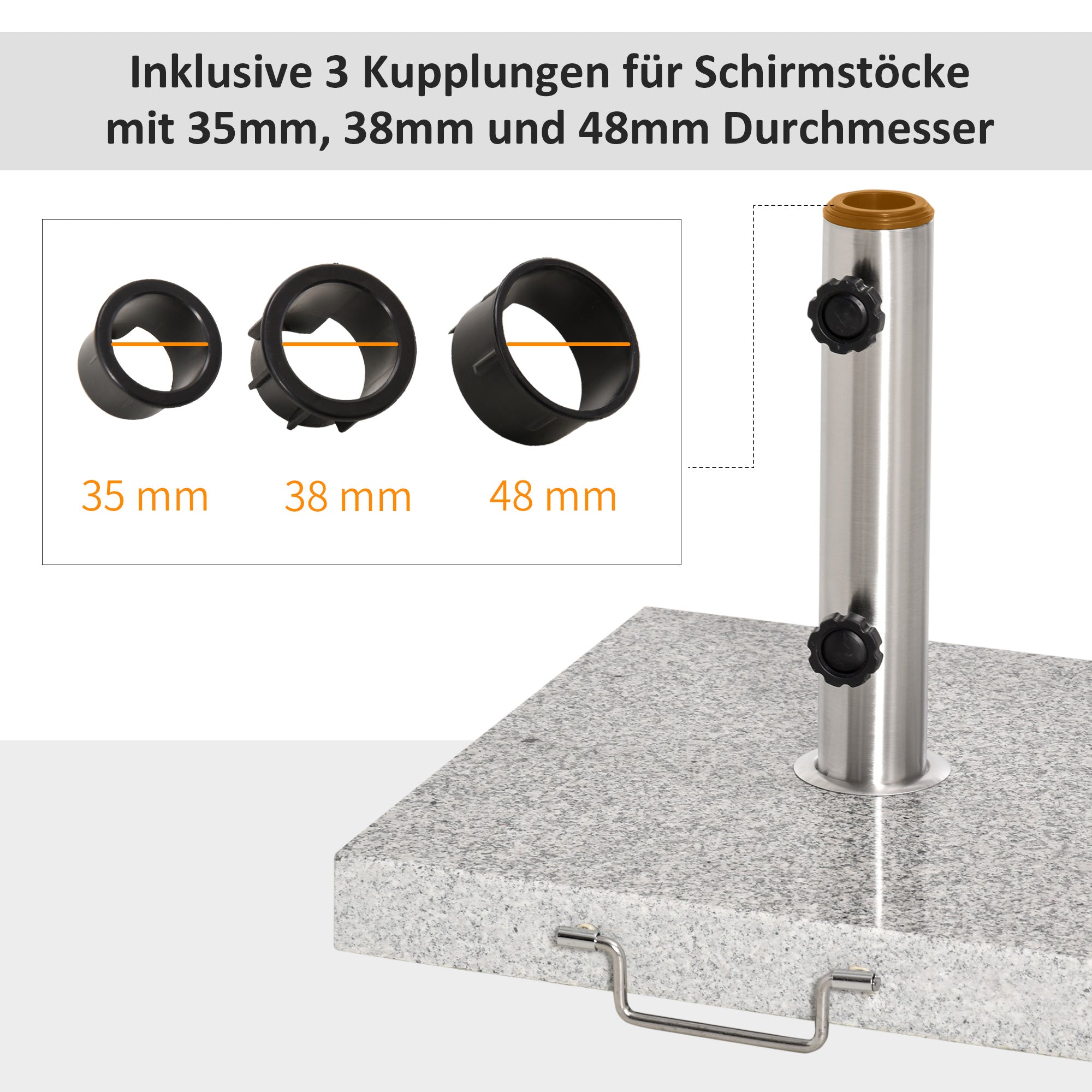 Stainless Steel Umbrella Stand with Handles, Half-Round Umbrella Holder, Umbrella Weight for Umbrella Ø3.8-Ø4.8 cm, for Balcony, Terrace, Garden, Gray