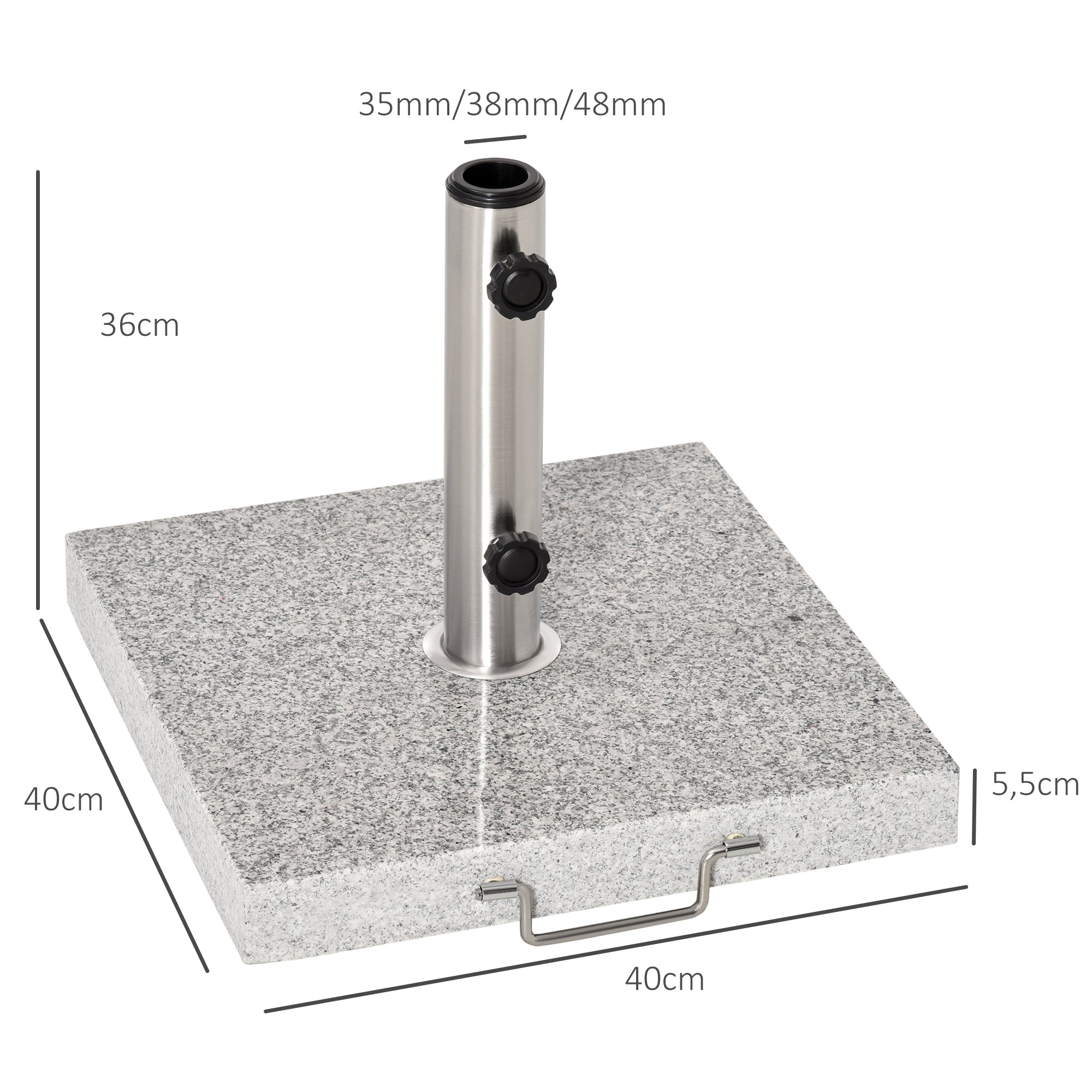 Stainless Steel Umbrella Stand with Handles, Half-Round Umbrella Holder, Umbrella Weight for Umbrella Ø3.8-Ø4.8 cm, for Balcony, Terrace, Garden, Gray