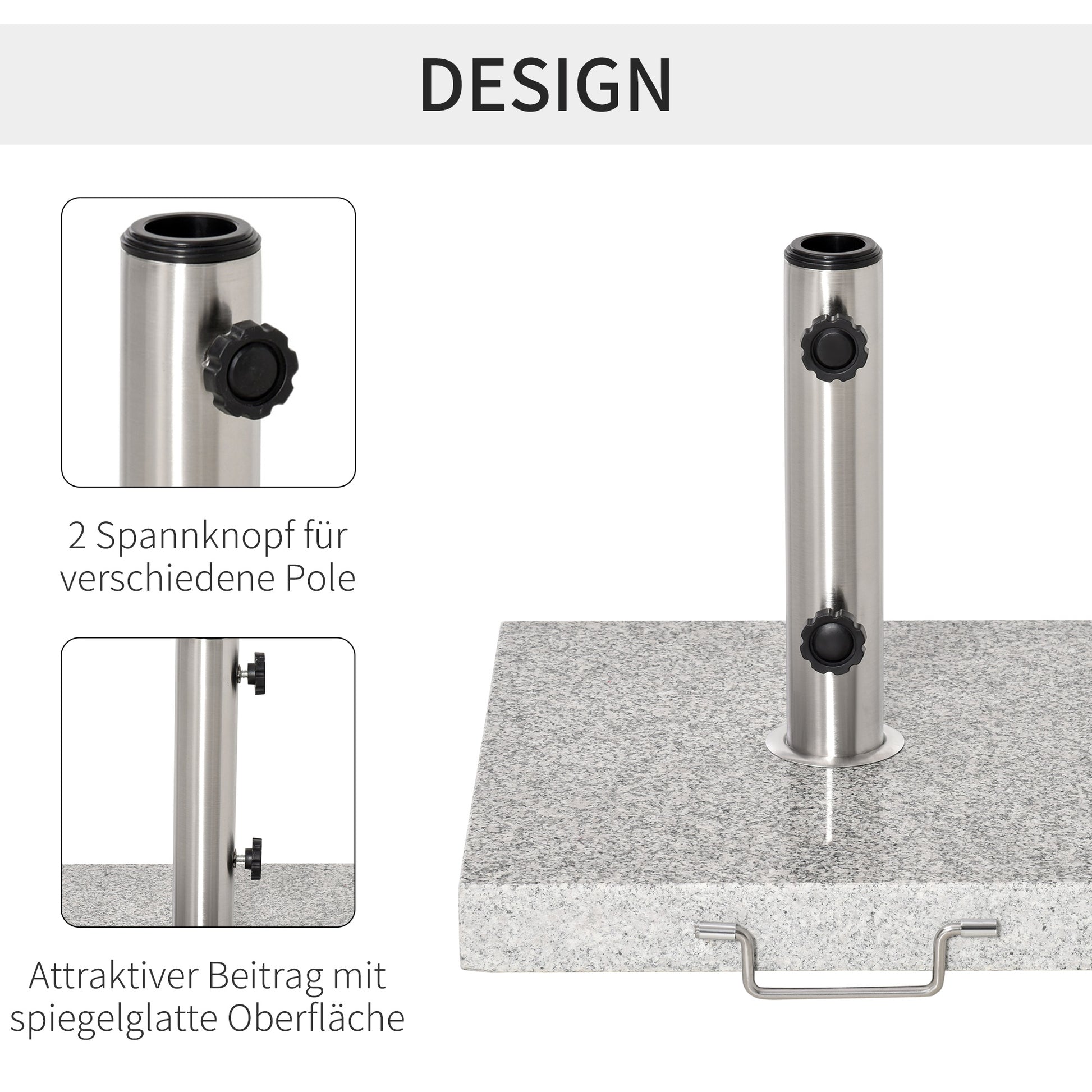 Stainless Steel Umbrella Stand with Handles, Half-Round Umbrella Holder, Umbrella Weight for Umbrella Ø3.8-Ø4.8 cm, for Balcony, Terrace, Garden, Gray