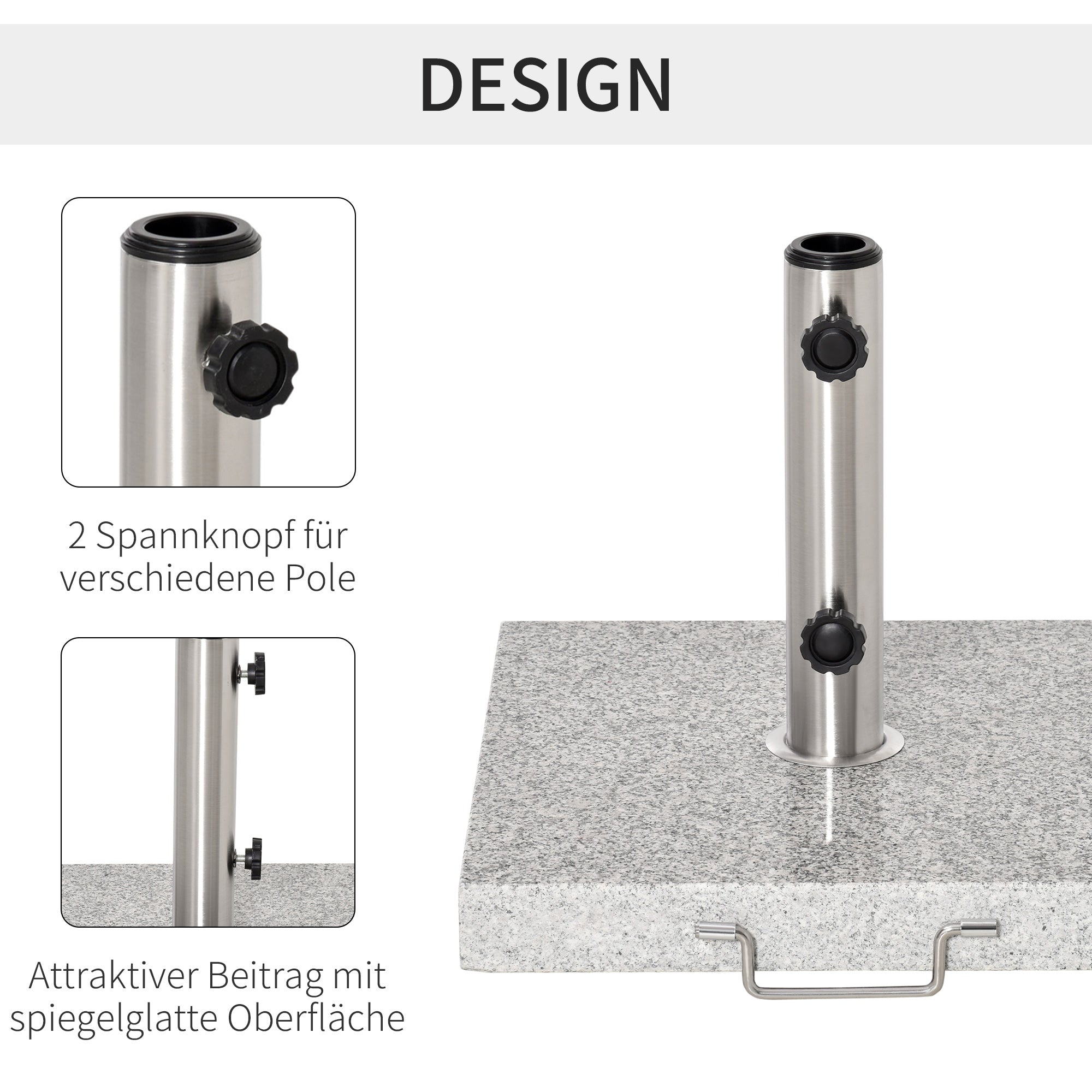 Stainless Steel Umbrella Stand with Handles, Half-Round Umbrella Holder, Umbrella Weight for Umbrella Ø3.8-Ø4.8 cm, for Balcony, Terrace, Garden, Gray