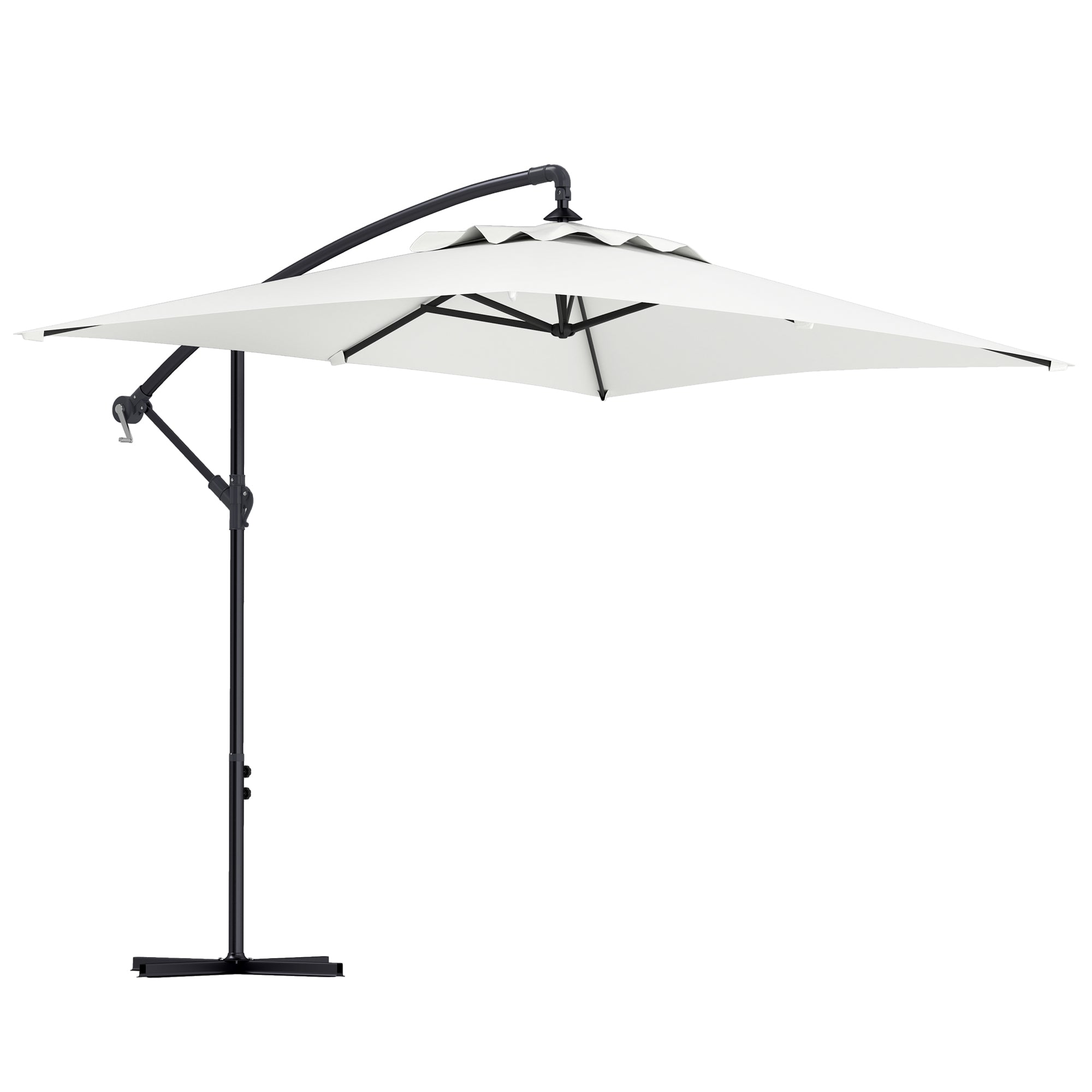 Offset Umbrella 3 x 2 m Rectangular Outdoor Parasol with Crank and 6 Steel Ribs UV Protection Cream