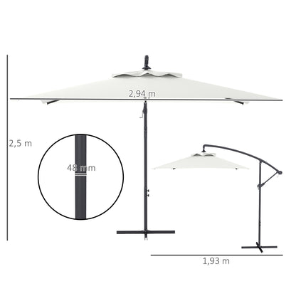 Offset Umbrella 3 x 2 m Rectangular Outdoor Parasol with Crank and 6 Steel Ribs UV Protection Cream