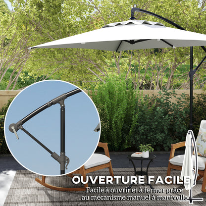 Offset Umbrella 3 x 2 m Rectangular Outdoor Parasol with Crank and 6 Steel Ribs UV Protection Cream