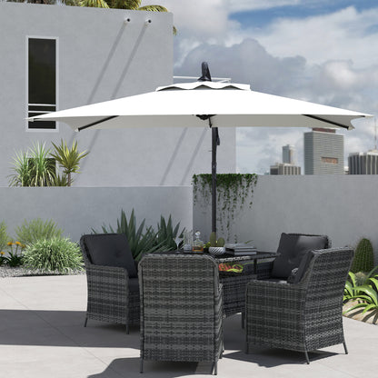 Offset Umbrella 3 x 2 m Rectangular Outdoor Parasol with Crank and 6 Steel Ribs UV Protection Cream