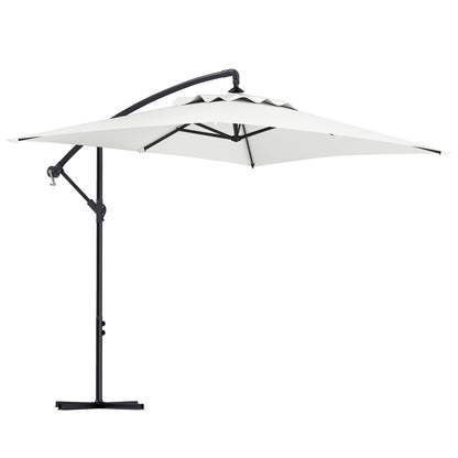 Offset Umbrella 3 x 2 m Rectangular Outdoor Parasol with Crank and 6 Steel Ribs UV Protection Cream