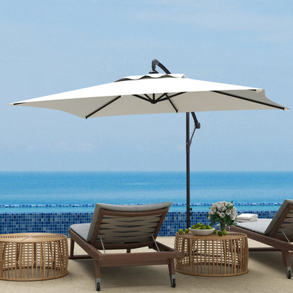 Offset Umbrella 3 x 2 m Rectangular Outdoor Parasol with Crank and 6 Steel Ribs UV Protection Cream