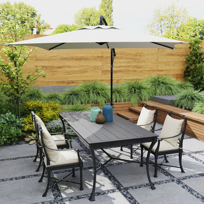 Offset Umbrella 3 x 2 m Rectangular Outdoor Parasol with Crank and 6 Steel Ribs UV Protection Cream