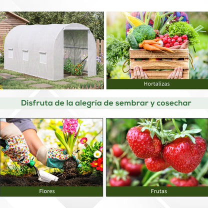 Outdoor Greenhouse 3.5x2x2 m Tunnel Greenhouse with 6 Roll-Up Mesh Windows and Zippered Door UV-Resistant Greenhouse for Patio Garden White