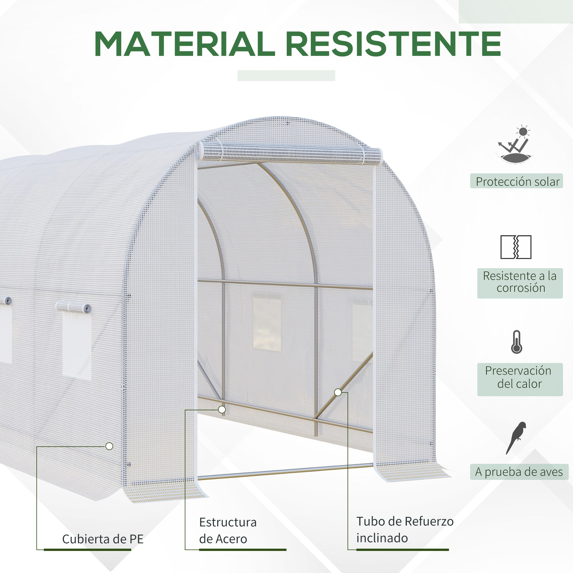 Outdoor Greenhouse 3.5x2x2 m Tunnel Greenhouse with 6 Roll-Up Mesh Windows and Zippered Door UV-Resistant Greenhouse for Patio Garden White
