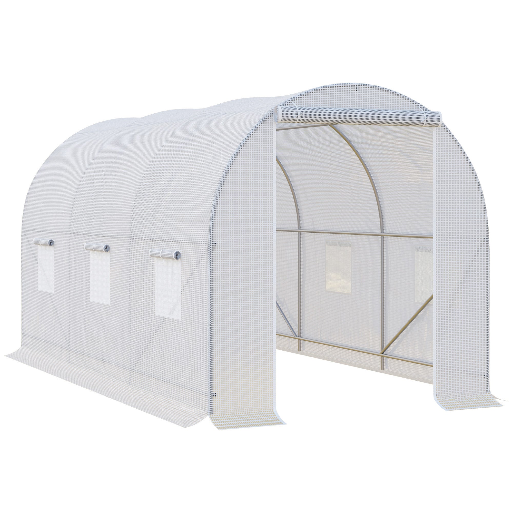 Outdoor Greenhouse 3.5x2x2 m Tunnel Greenhouse with 6 Roll-Up Mesh Windows and Zippered Door UV-Resistant Greenhouse for Patio Garden White