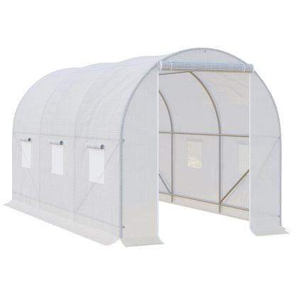 Outdoor Greenhouse 3.5x2x2 m Tunnel Greenhouse with 6 Roll-Up Mesh Windows and Zippered Door UV-Resistant Greenhouse for Patio Garden White