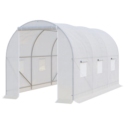 Outdoor Greenhouse 3.5x2x2 m Tunnel Greenhouse with 6 Roll-Up Mesh Windows and Zippered Door UV-Resistant Greenhouse for Patio Garden White