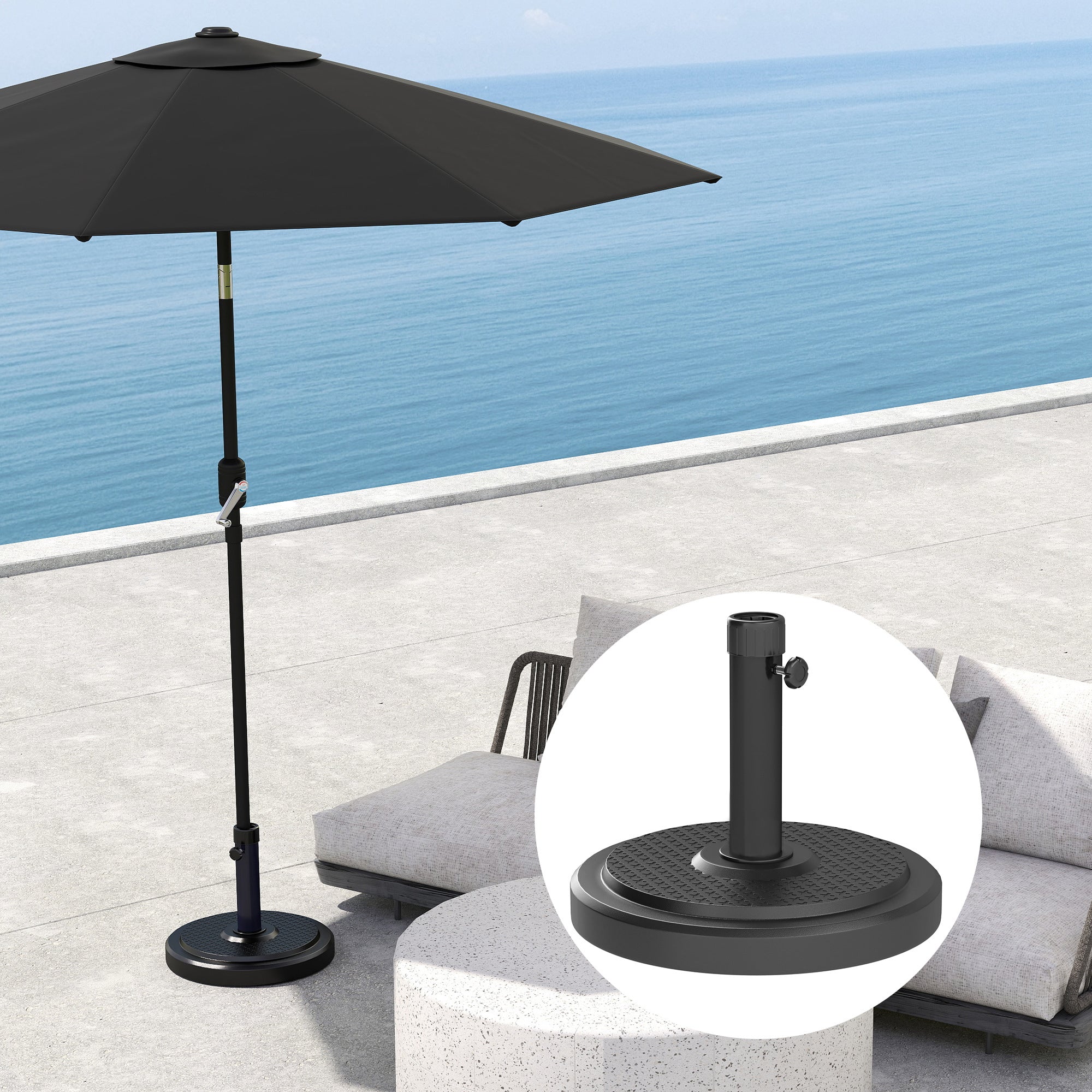 Parasol Stand, Outdoor Umbrella Base, for Ø 38 and 48 mm pole, net weight 22 Kg, metal parasol base for garden patio terrace, black