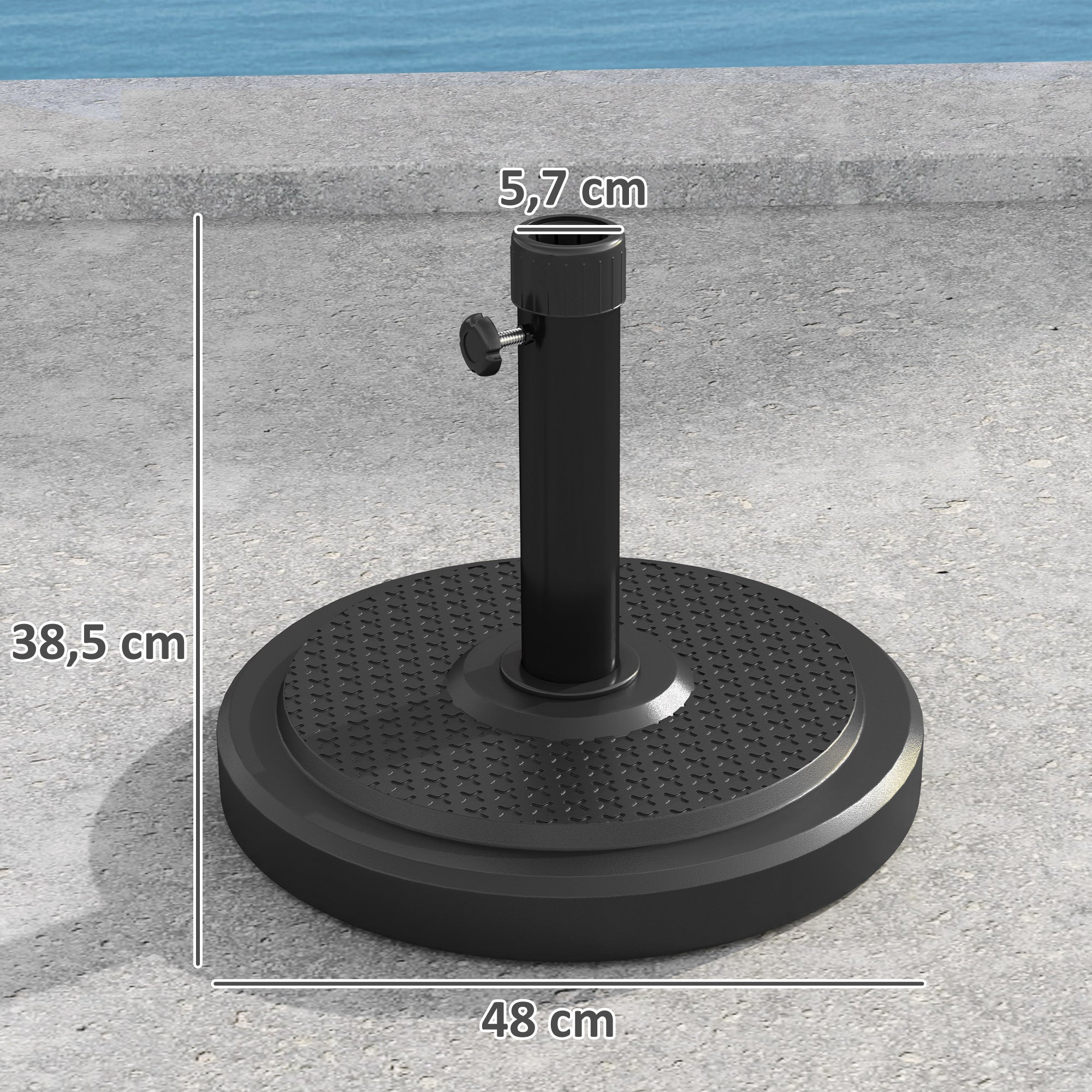 Parasol Stand, Outdoor Umbrella Base, for Ø 38 and 48 mm pole, net weight 22 Kg, metal parasol base for garden patio terrace, black