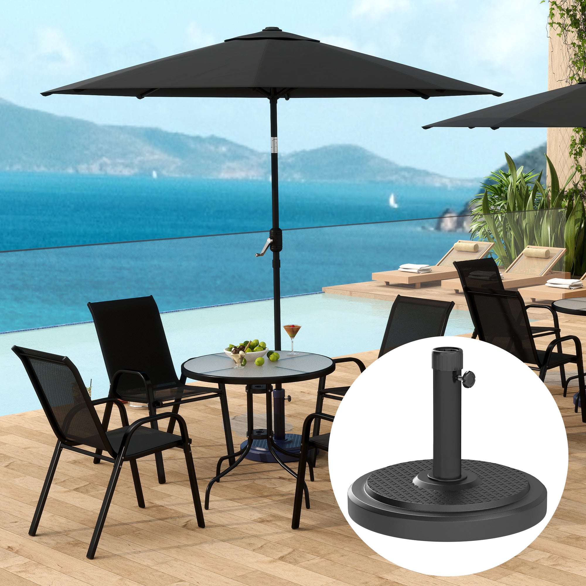Parasol Stand, Outdoor Umbrella Base, for Ø 38 and 48 mm pole, net weight 22 Kg, metal parasol base for garden patio terrace, black