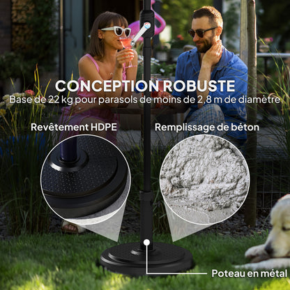 Parasol Stand, Outdoor Umbrella Base, for Ø 38 and 48 mm pole, net weight 22 Kg, metal parasol base for garden patio terrace, black