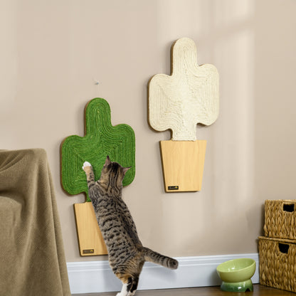 Cat Scratching Mat, Set of 2 Cat Scratching Boards with Jute Rope, Cat Scratching Board with Hooks, Scratching Wall for Cats in Cactus Design, 30 x 60 cm