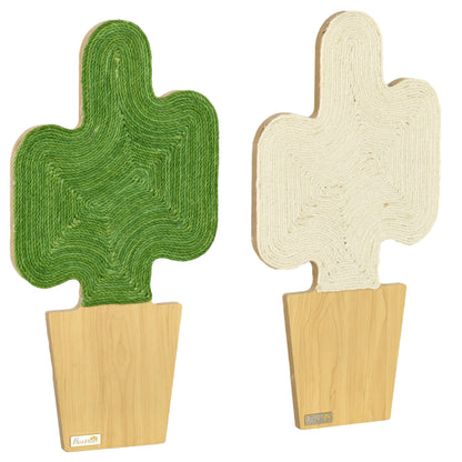 Cat Scratching Mat, Set of 2 Cat Scratching Boards with Jute Rope, Cat Scratching Board with Hooks, Scratching Wall for Cats in Cactus Design, 30 x 60 cm