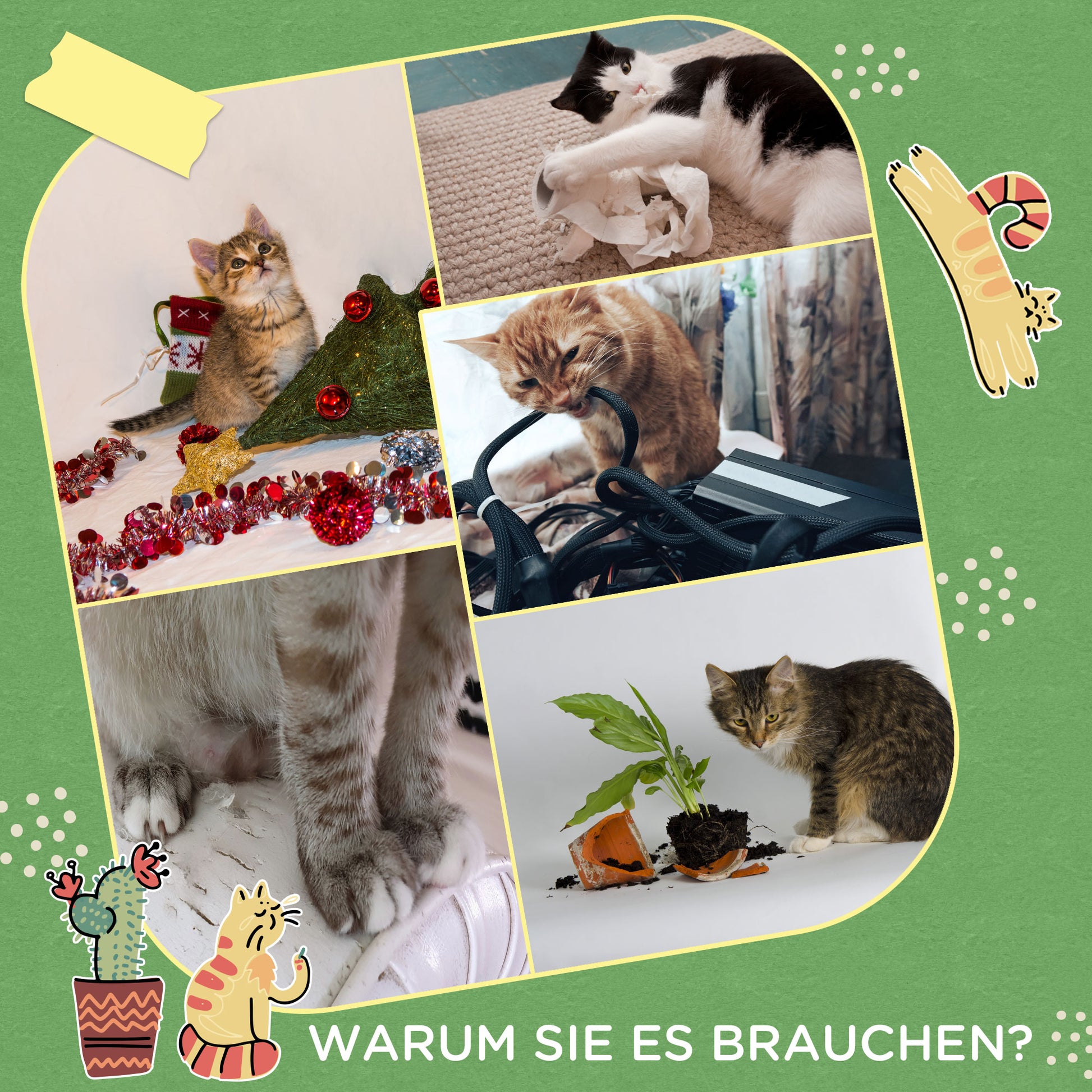 Cat Scratching Mat, Set of 2 Cat Scratching Boards with Jute Rope, Cat Scratching Board with Hooks, Scratching Wall for Cats in Cactus Design, 30 x 60 cm