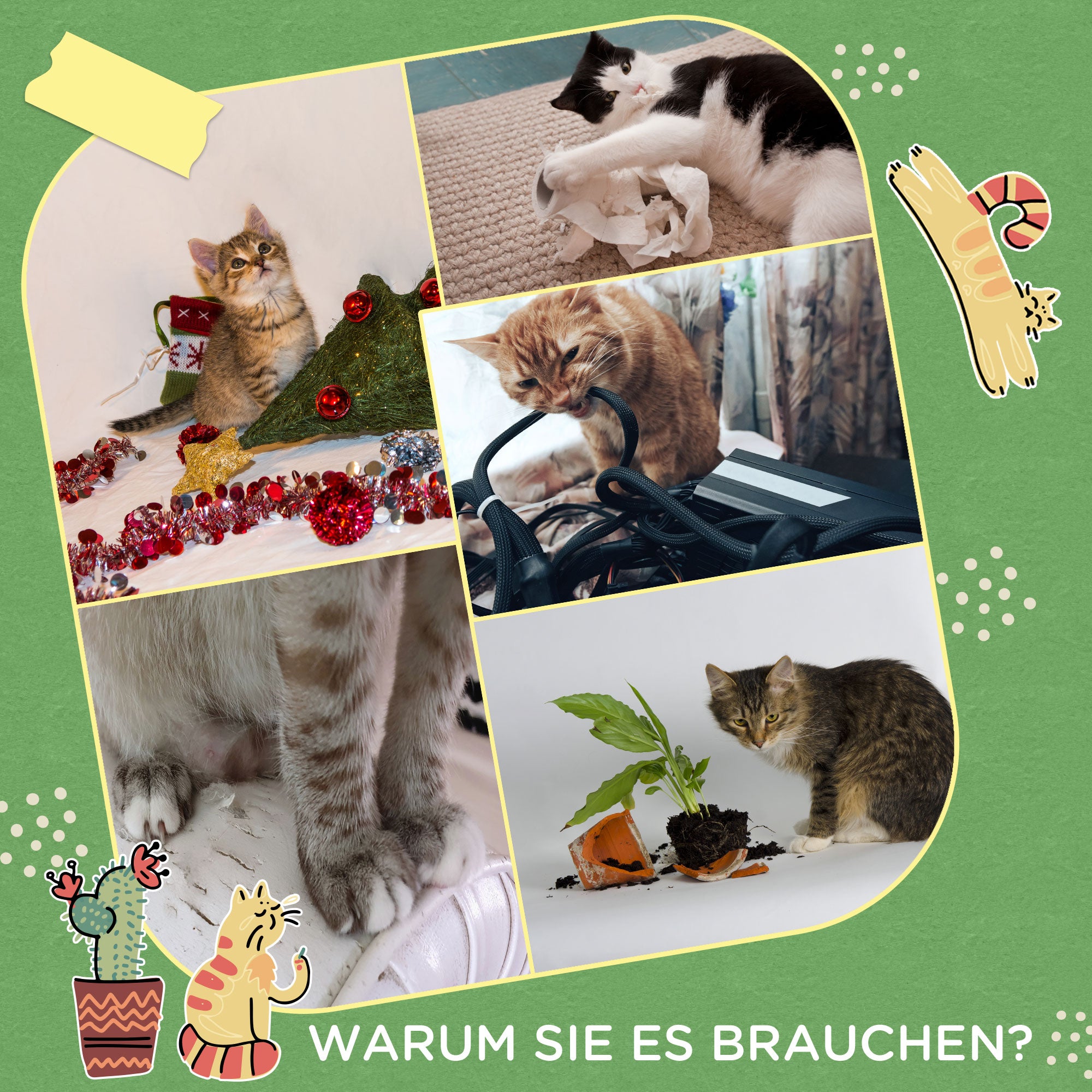 Cat Scratching Mat, Set of 2 Cat Scratching Boards with Jute Rope, Cat Scratching Board with Hooks, Scratching Wall for Cats in Cactus Design, 30 x 60 cm