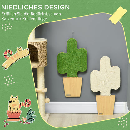 Cat Scratching Mat, Set of 2 Cat Scratching Boards with Jute Rope, Cat Scratching Board with Hooks, Scratching Wall for Cats in Cactus Design, 30 x 60 cm