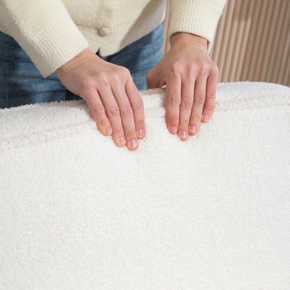 Armchair Living Room Lounge Chair with Armrests, Wooden Legs, Large and Thick Seat, Reading Chair with Throw Pillow, Bouclé Look, Upholstered Chair for Bedroom White