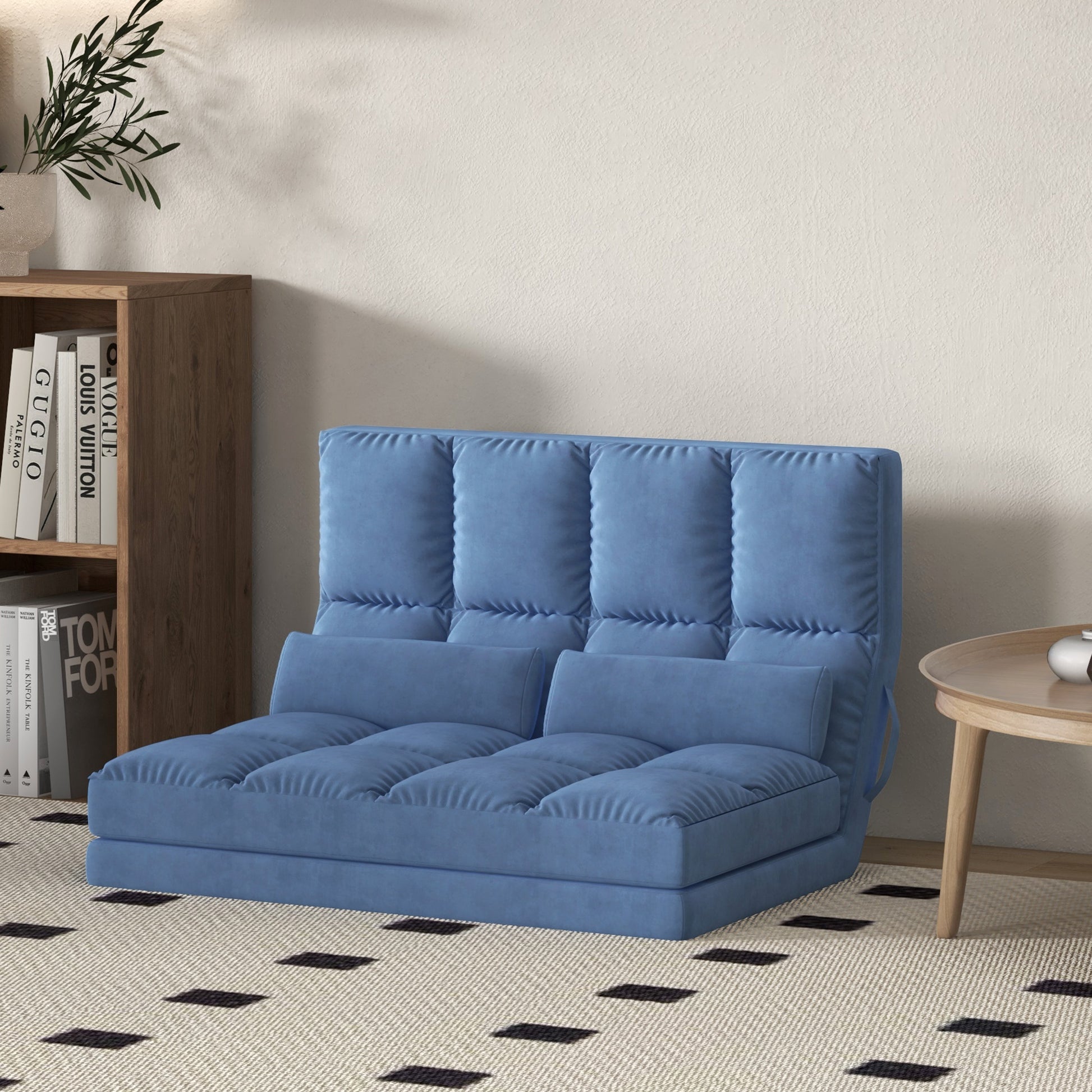 Floor Chair 2-in-1 Floor Seat Bed with Backrest 3 Positions Adjustable Seat Cushion Blue Velvet Metal 102 x 73 x 60 cm