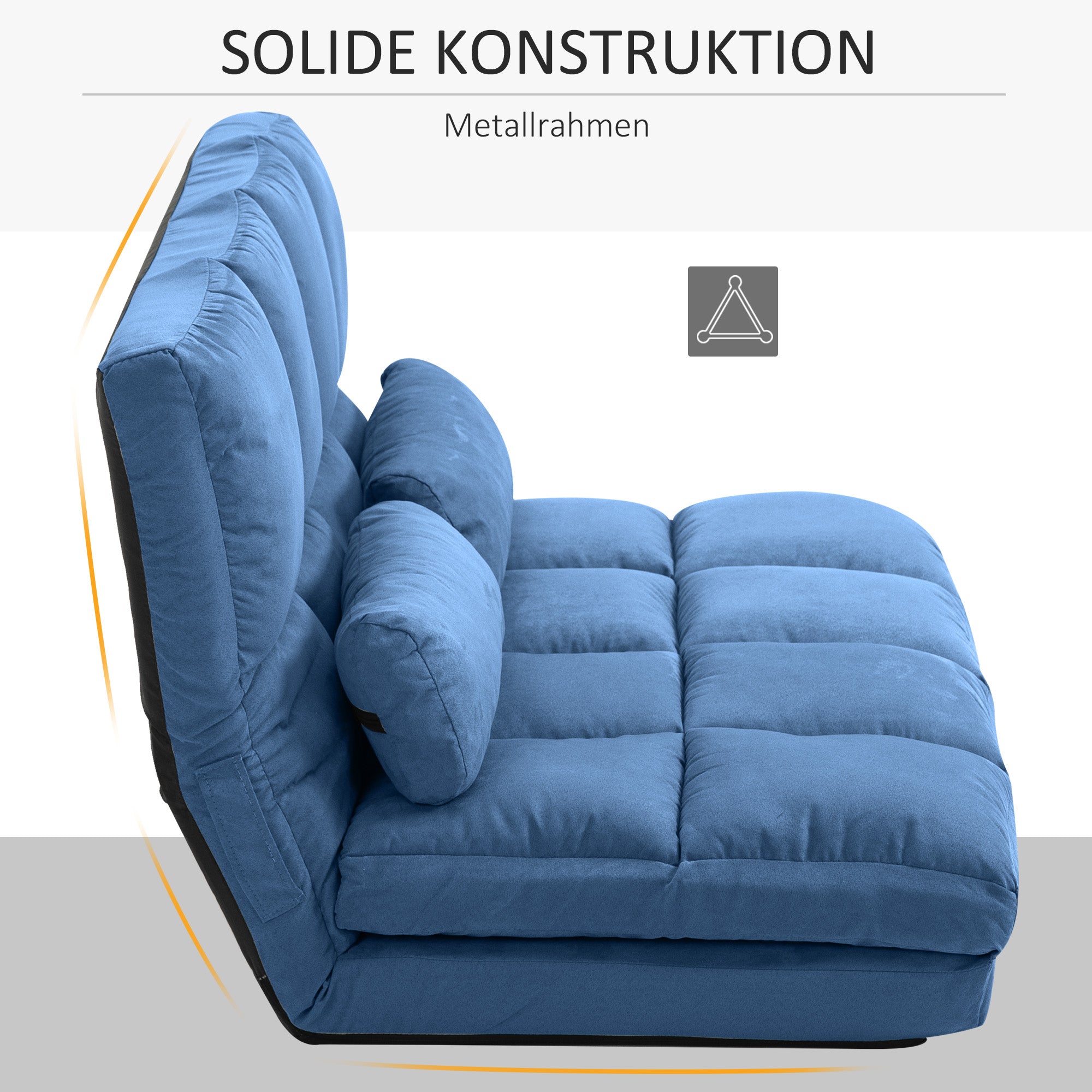 Floor Chair 2-in-1 Floor Seat Bed with Backrest 3 Positions Adjustable Seat Cushion Blue Velvet Metal 102 x 73 x 60 cm