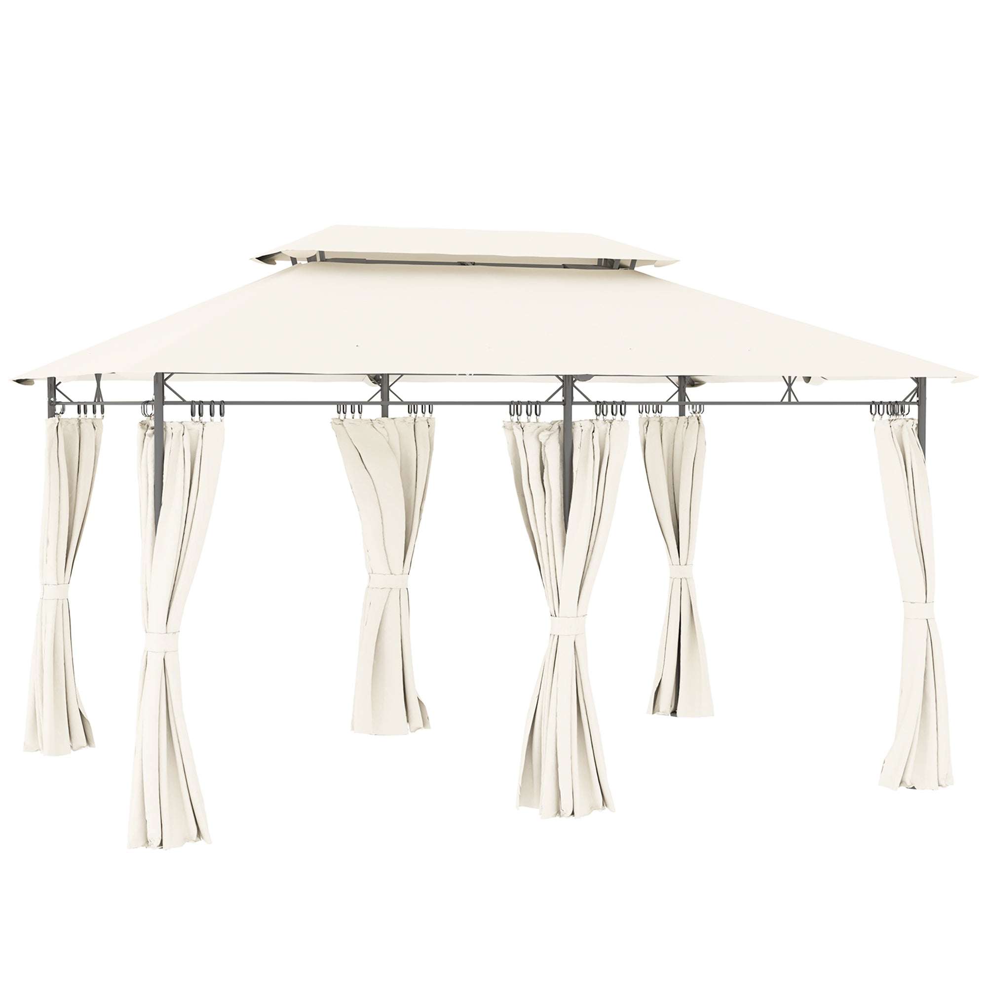 Garden Gazebo 4x3m Garden Pergola Gazebo with Double Roof Sidewalls Water Resistant Canopy for Outdoor Terrace Patio Cream