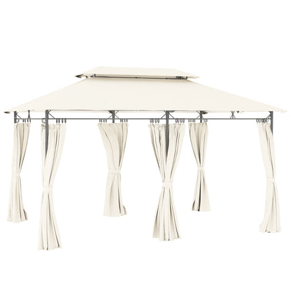 Garden Gazebo 4x3m Garden Pergola Gazebo with Double Roof Sidewalls Water Resistant Canopy for Outdoor Terrace Patio Cream
