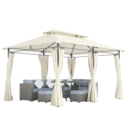 Garden Gazebo 4x3m Garden Pergola Gazebo with Double Roof Sidewalls Water Resistant Canopy for Outdoor Terrace Patio Cream