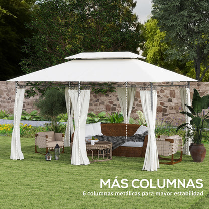 Garden Gazebo 4x3m Garden Pergola Gazebo with Double Roof Sidewalls Water Resistant Canopy for Outdoor Terrace Patio Cream