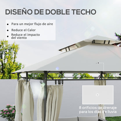 Garden Gazebo 4x3m Garden Pergola Gazebo with Double Roof Sidewalls Water Resistant Canopy for Outdoor Terrace Patio Cream