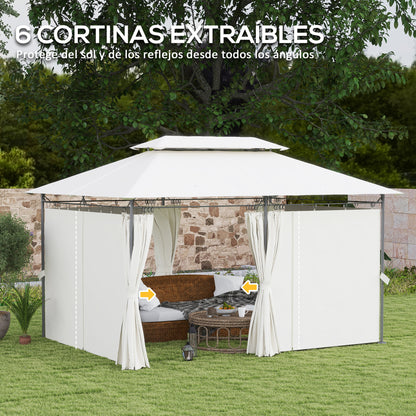 Garden Gazebo 4x3m Garden Pergola Gazebo with Double Roof Sidewalls Water Resistant Canopy for Outdoor Terrace Patio Cream