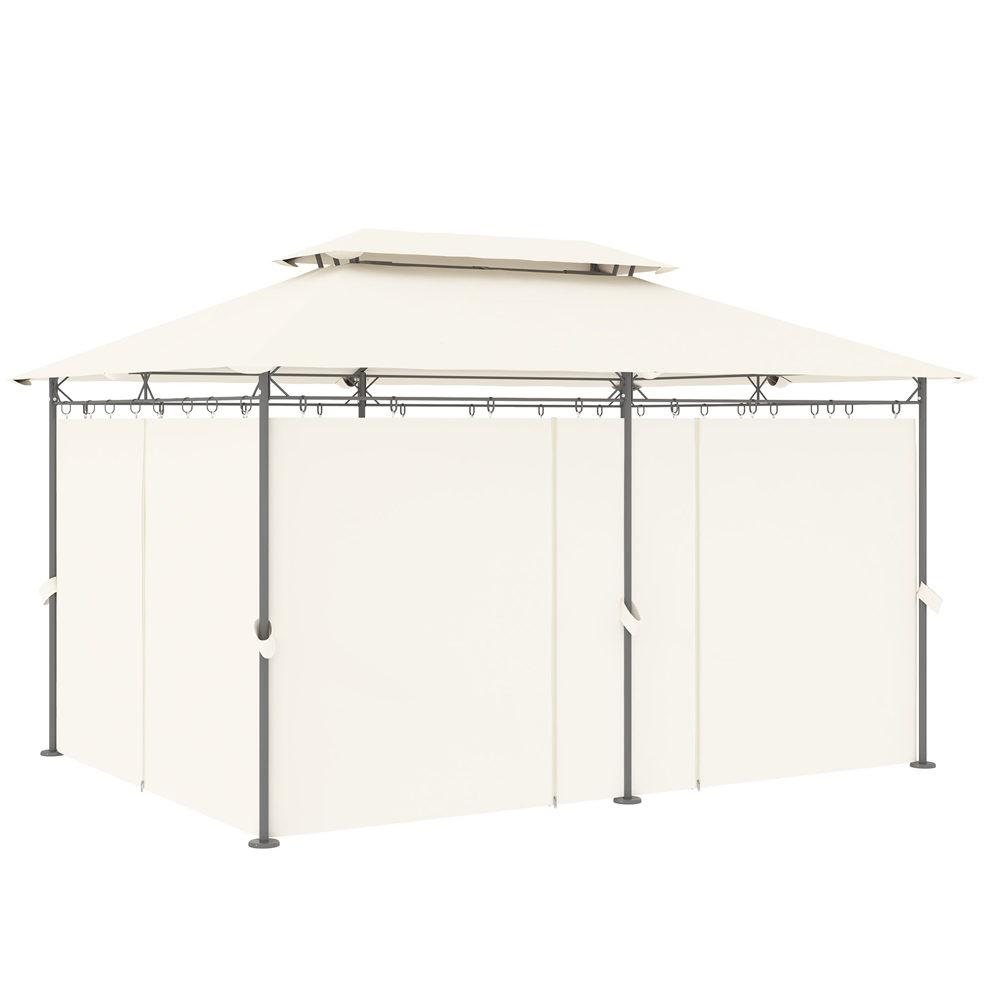 Garden Gazebo 4x3m Garden Pergola Gazebo with Double Roof Sidewalls Water Resistant Canopy for Outdoor Terrace Patio Cream