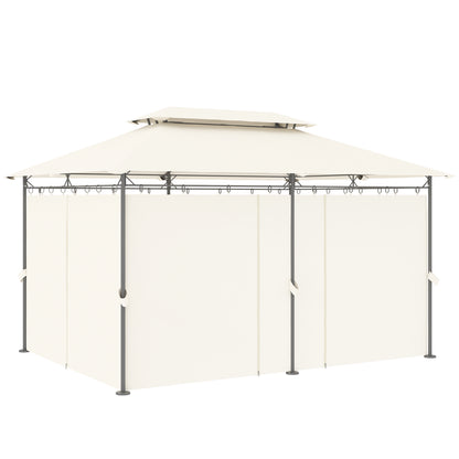 Garden Gazebo 4x3m Garden Pergola Gazebo with Double Roof Sidewalls Water Resistant Canopy for Outdoor Terrace Patio Cream