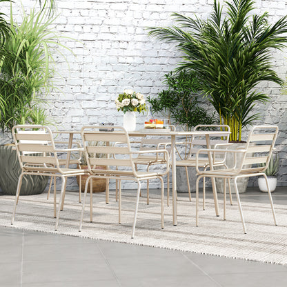 Outdoor Garden Dining Set 7 Pieces with 1 Table and 6 Stackable Steel Chairs in Beige