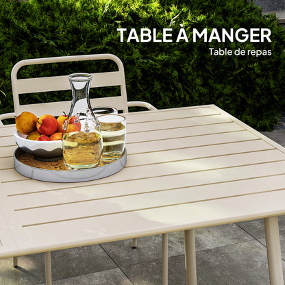 Outdoor Garden Dining Set 7 Pieces with 1 Table and 6 Stackable Steel Chairs in Beige