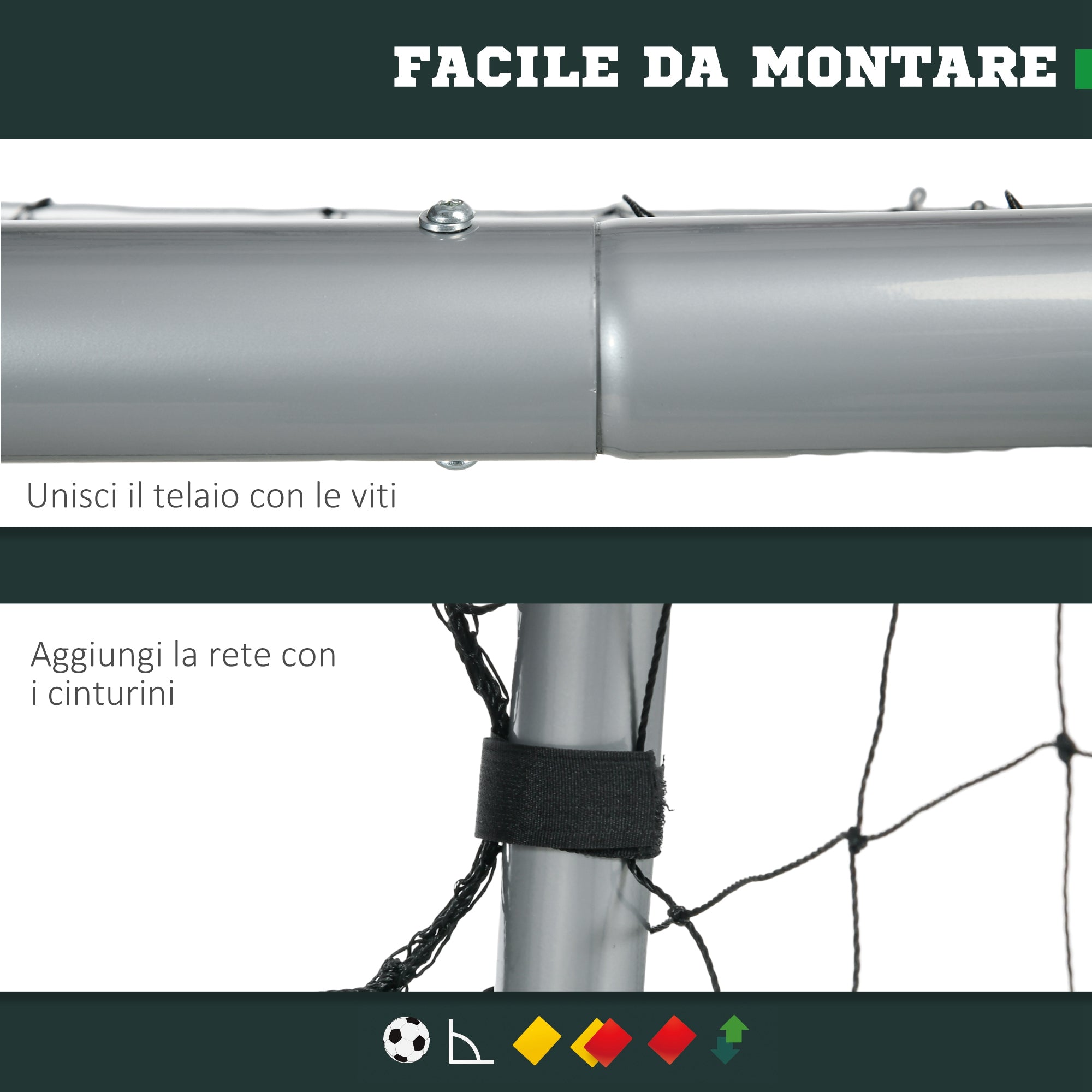 SPORTNOW Soccer Goal 180x120x60 cm with Screws and Pegs, Grey Soccer Net made of PE and Metal