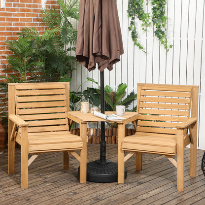 3-Piece Weatherproof Wooden Bistro Set – Slatted Design with Umbrella Hole, Brown (Pine)