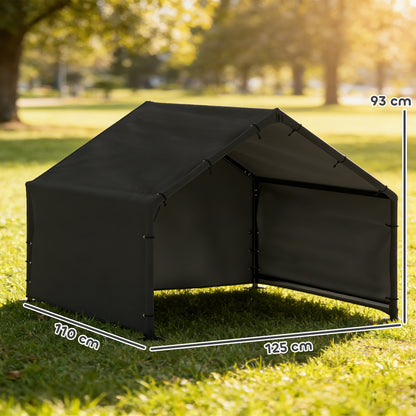 Dog Kennel with Water- & UV-Resistant Canopy, 125 x 110 x 93 cm (49.2 x 43.3 x 36.6 in) – Indoor/Outdoor Shelter for Dogs up to 30 kg (66 lb), Black