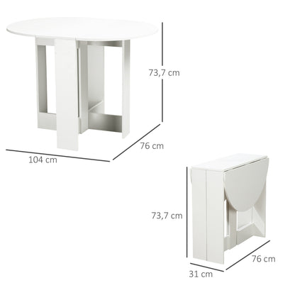 Folding Dining Table Kitchen Foldable Table with 2 Drop Leaves Folding Table for 2-4 Persons 104x76x73.7 cm White