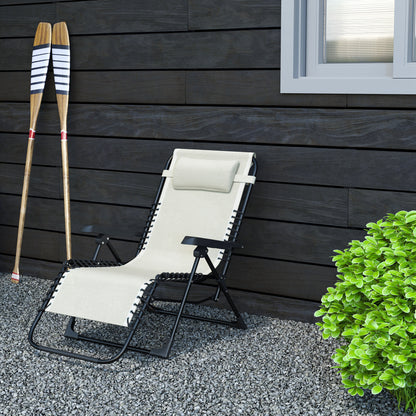 Foldable Sun Lounger Garden Lounger with Headrest, Reclining Chair with 5-Position Adjustable Backrest, Weatherproof Camping Lounger, Garden Chair up to 120 kg Load Capacity, for Garden Outdoor Beach, Beige